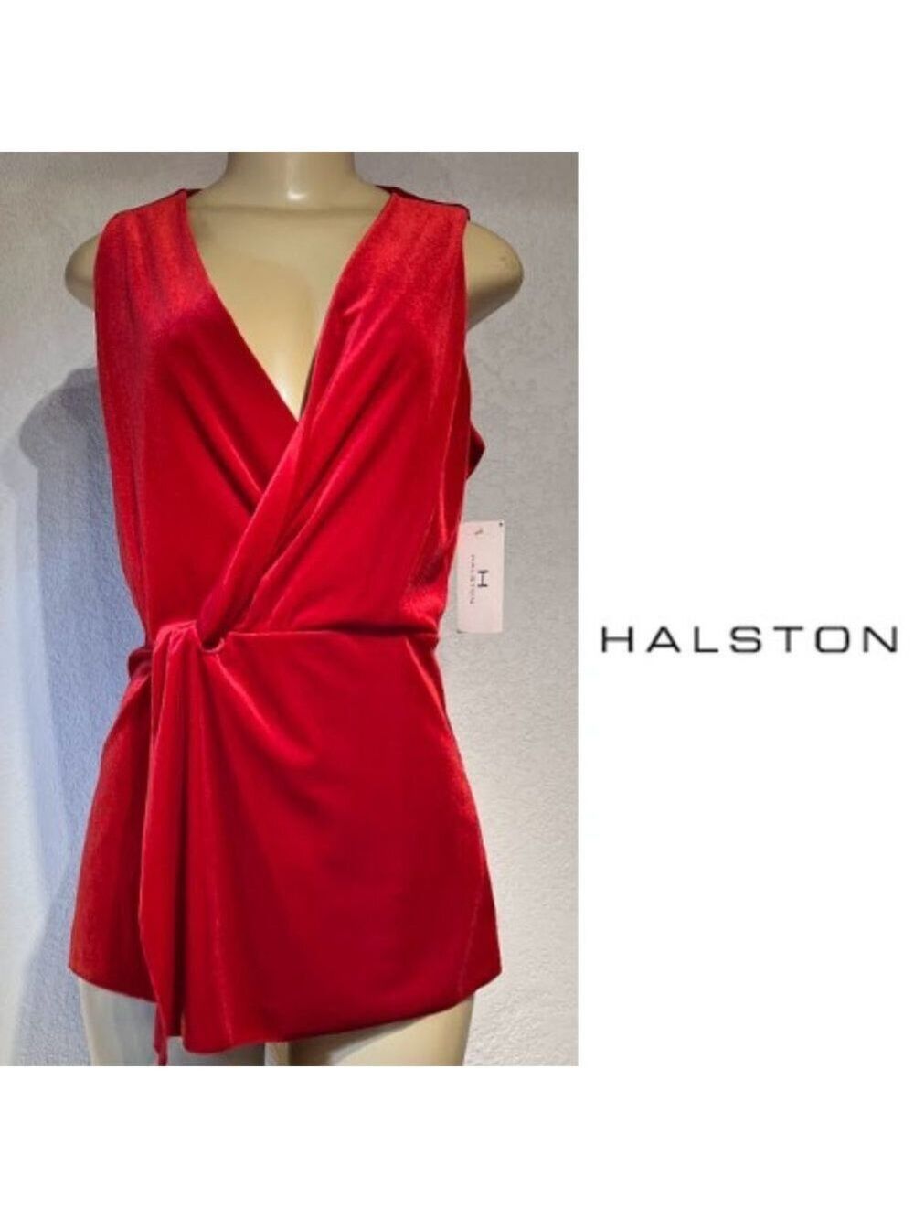 H Halston Surplice Twist Top Crimson S/P NWT $69 Red Women